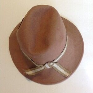 LANCASTER Vintage 100% Wool Tan Camel Cream Hat Ribbon Made in USA OSFM